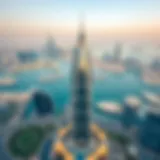 Aerial view showcasing Al Mulla Tower amidst Dubai's skyline