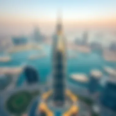 Aerial view showcasing Al Mulla Tower amidst Dubai's skyline