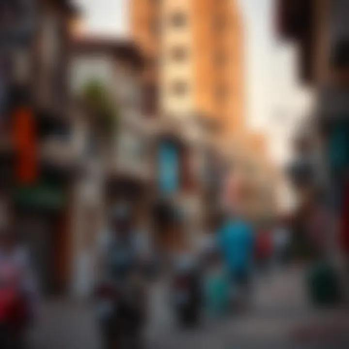 Local Lifestyle along Al Taawun Street A vibrant neighborhood scene on Al Taawun Street, depicting the local lifestyle