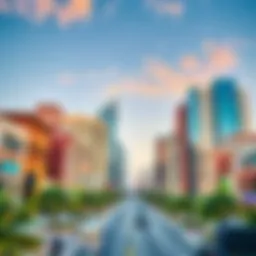 Vibrant skyline view of Al Taawun Street showcasing its architectural diversity