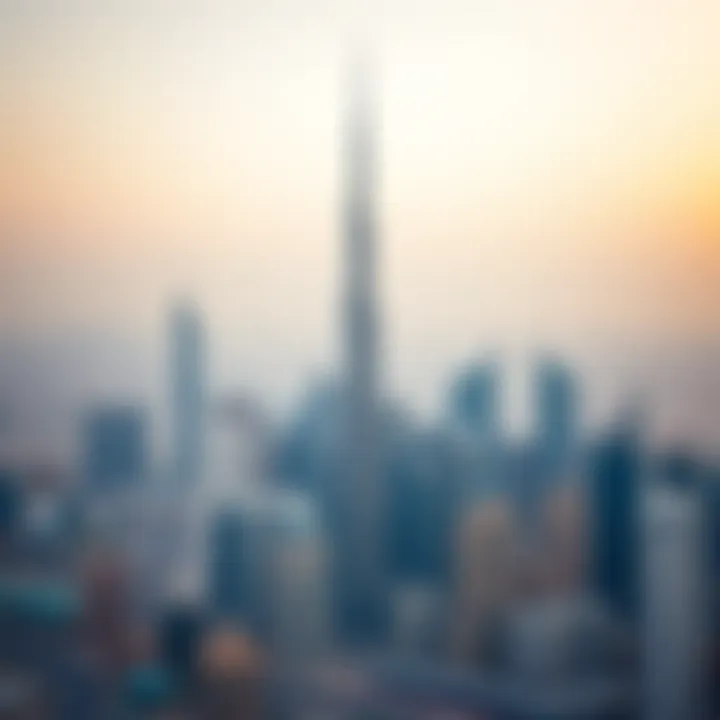 Stunning Panoramic Skyline with Al Thuraya Tower Panoramic view of Dubai skyline featuring Al Thuraya Tower