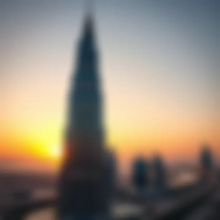 Breathtaking Sunset View of Al Thuraya Tower Al Thuraya Tower at sunset