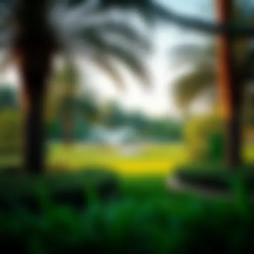 A serene view of Al Towayya Park showcasing lush greenery and walking paths