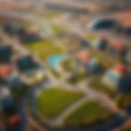 Aerial view of Arjan showcasing its modern architecture and green spaces