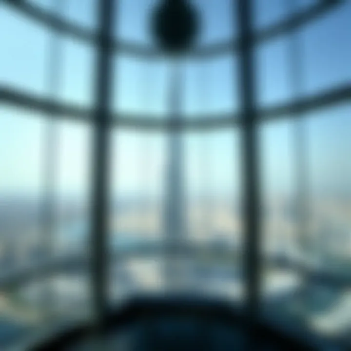 An inside look at the observation deck of Burj Khalifa, offering panoramic views of the city below.