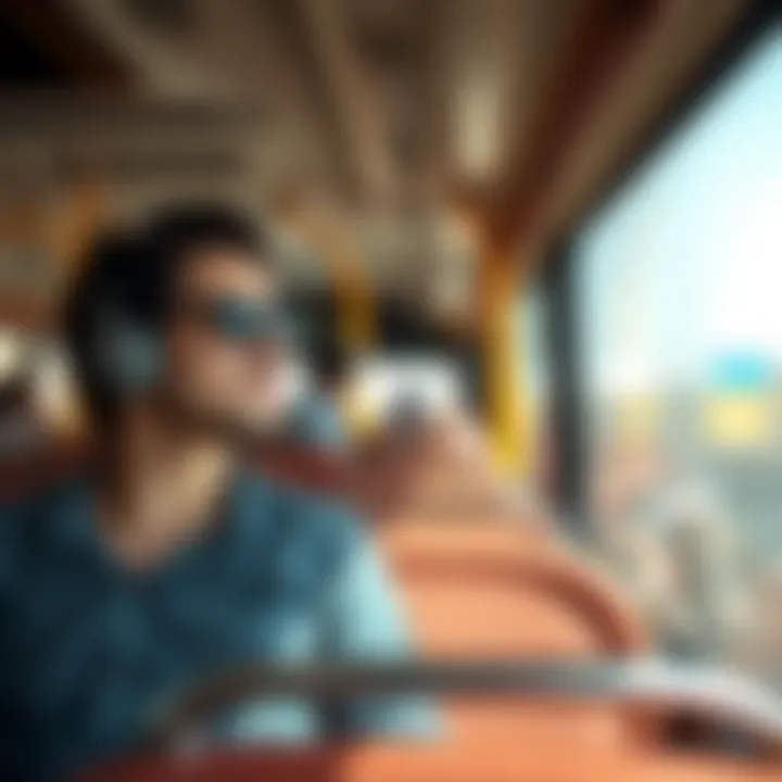 Comfortable Travel Experience on the Bus A traveler enjoying a comfortable ride on the bus.