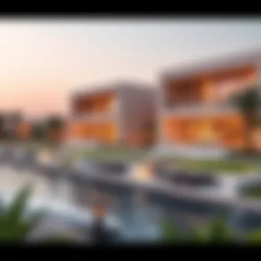 Architectural Rendering of Luxury Villas at Damac Lagoons Architectural rendering of Damac Lagoons showcasing luxury waterfront villas