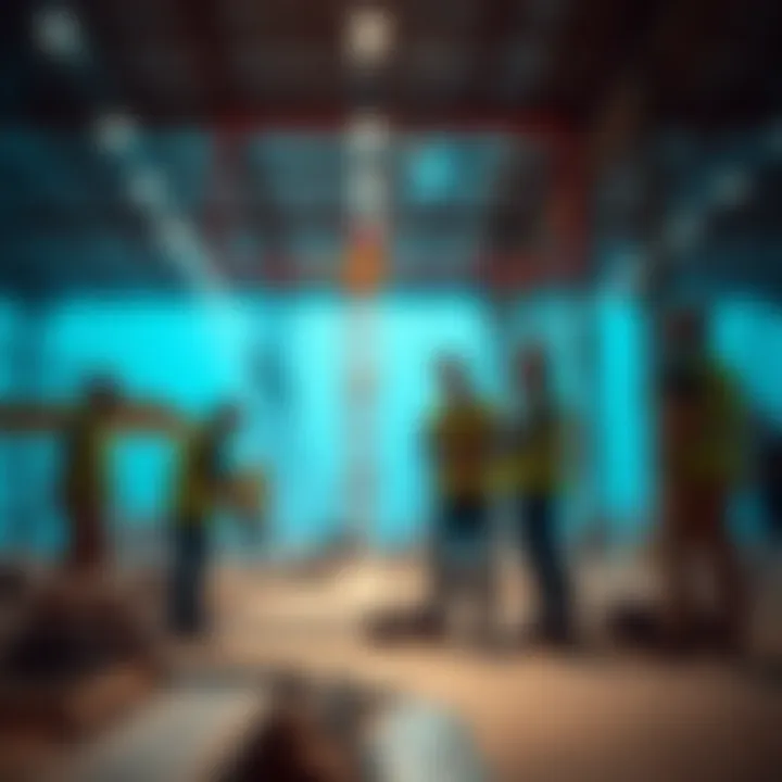 Collaborative Efforts at Damac Lagoons Construction Construction workers collaborating on the Damac Lagoons site