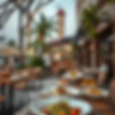 Vibrant Outdoor Cafe Atmosphere A vibrant outdoor cafe atmosphere with diverse dishes
