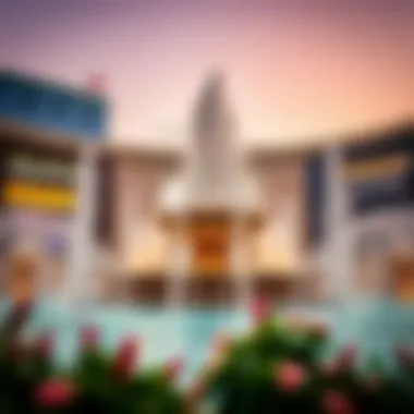 Cultural Landmark: Fountain Display at Dubai Mall The iconic fountain display in front of Dubai Mall, showcasing its cultural significance