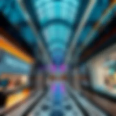 Interior Architecture of Dubai Mall The stunning architectural design of Dubai Mall's interior with luxury shops
