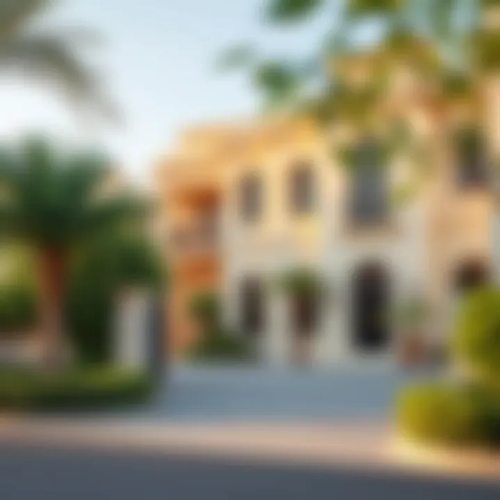 Charming Facade of Emaar Villas Beautiful exterior of an Emaar villa with lush landscaping