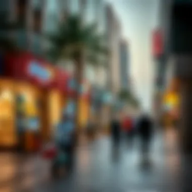 A vibrant commercial area around Al Fajer Business Center depicting business activities.