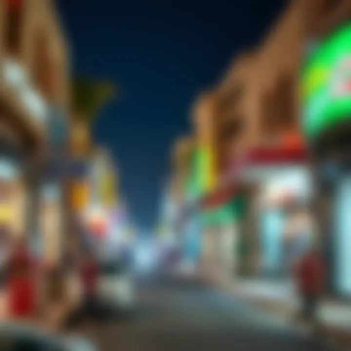 Vibrant Local Scene in Al Qusais A vibrant street view of Al Qusais highlighting local shops and amenities