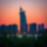 Stunning view of Al Reem Plaza Tower against a sunset backdrop