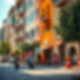 Vibrant street scene showcasing the blend of modern and traditional architecture in خوانيج ووك