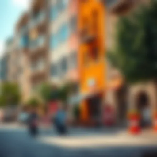 Vibrant street scene showcasing the blend of modern and traditional architecture in خوانيج ووك
