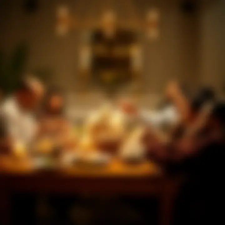 A family gathering around the iftar table sharing meals