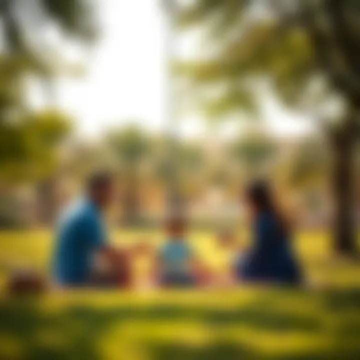 Family Picnic at Nad Al Hamar Park Family enjoying a picnic under the trees in Nad Al Hamar Park