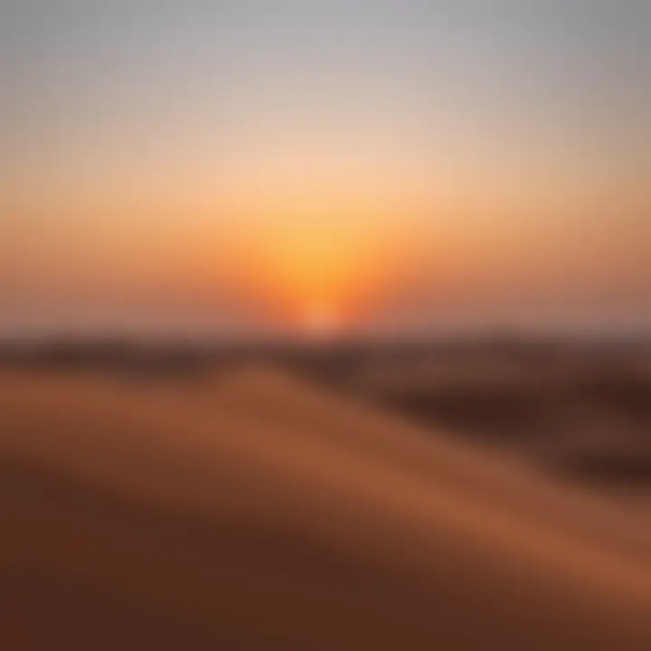Enchanting Desert Sunset Near Dubai A captivating sunset view over the desert dunes, embodying the beauty of Dubai's natural landscapes