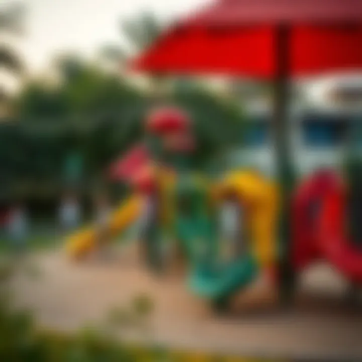 A vibrant playground area within Rashidiya Park filled with children enjoying outdoor activities.