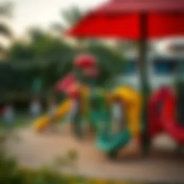 Playground Fun in Rashidiya Park A vibrant playground area within Rashidiya Park filled with children enjoying outdoor activities.