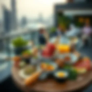 Diverse Culinary Delights on the Rooftop Diverse culinary offerings displayed beautifully on a rooftop platter