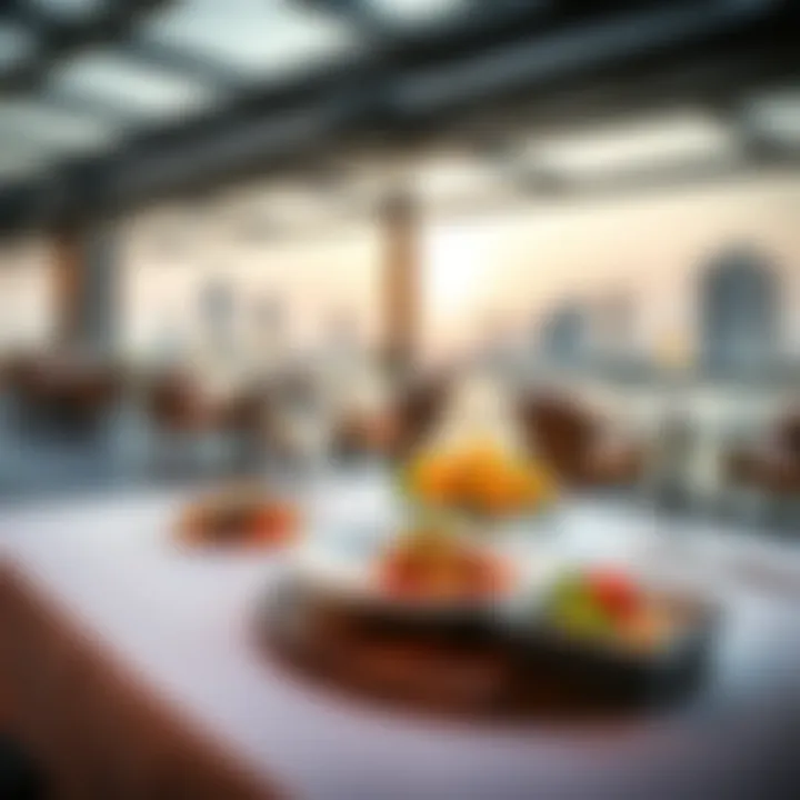Gourmet Dining Experience on the Rooftop Elegant table setting with gourmet dishes at a rooftop venue