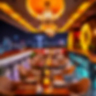 Chic Rooftop Lounge Ambience Luxurious rooftop lounge with ambient lighting and vibrant decor