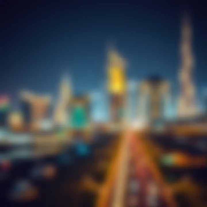 Nighttime skyline of Sharjah with illuminated buildings