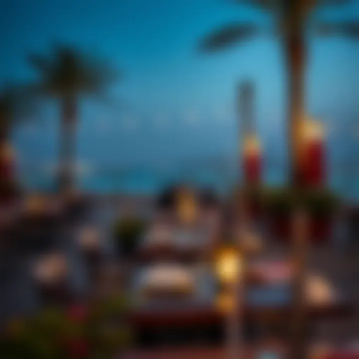 Outdoor dining experience with a view of scenic waterfront