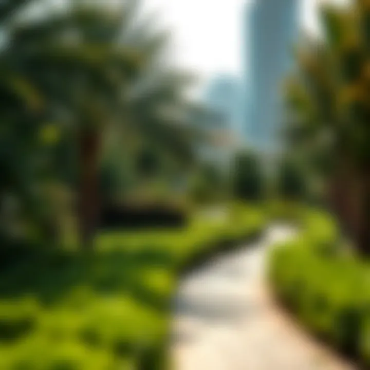 Walking path surrounded by greenery in Damac Hills 2