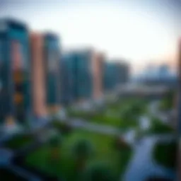 Aerial view of Azizi Meydan showcasing its modern architecture and green spaces.