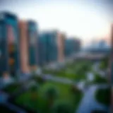 Modern Architecture and Green Spaces of Azizi Meydan Aerial view of Azizi Meydan showcasing its modern architecture and green spaces.