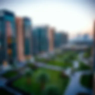 Modern Architecture and Green Spaces of Azizi Meydan Aerial view of Azizi Meydan showcasing its modern architecture and green spaces.