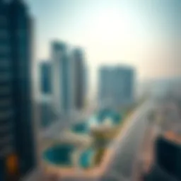 Aerial view of Business Bay showcasing modern skyscrapers and water features