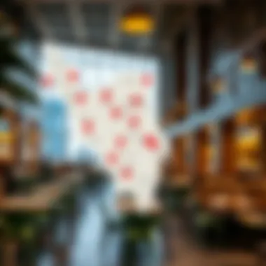 Map highlighting strategic locations for restaurants in Dubai