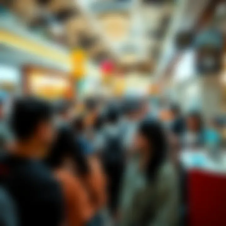 Vibrant Consumer Engagement Crowds of shoppers engaging with various retail promotions