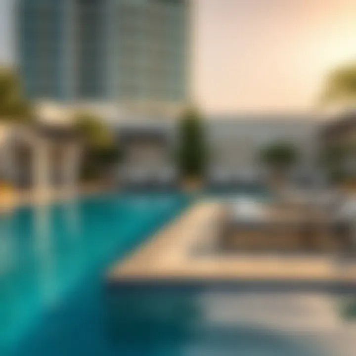 Relaxing poolside area of Savoy Park Hotel Apartments