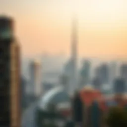 Overview of Dubai skyline with legal elements