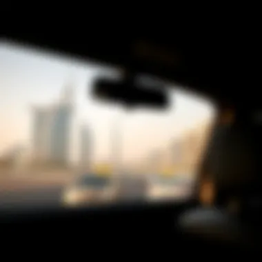 Scenic view of Dubai from a taxi Iconic landmarks of Dubai visible from a taxi window